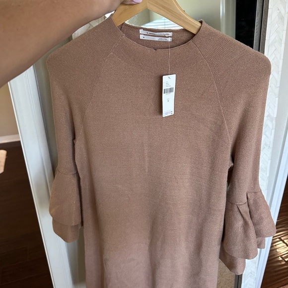 Anthropologie NWT Tan Knit Sweater Dress With Bell Sleeves - Picture 2 of 6